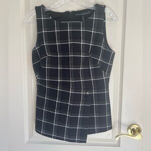 WHBM Formal Business Sleeveless Wrap Tank Top - black white checkered